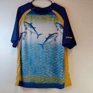 Wave Life Tuna Fish Graphic Full Print Short Sleeve Tee Shirt Men's Size XL EUC!